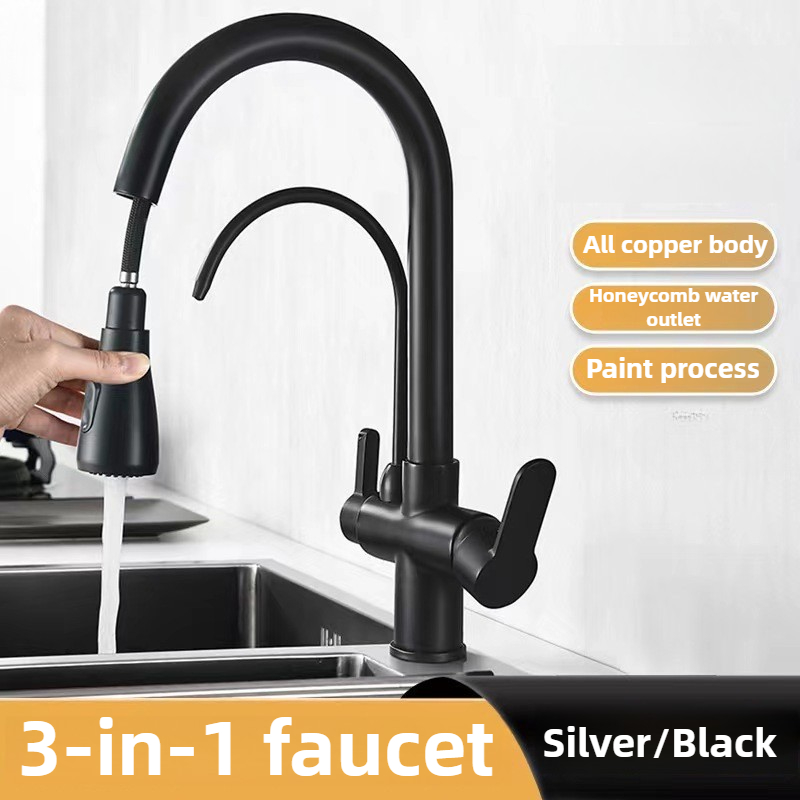 Commercial Kitchen Utensils - Kommerzieller Küchenarmatur mit Dual-Funktions-Pull-Down-Sprühgerät, 3-in-1-Wasserfilter-Reinigungshahn, Mischbatterie