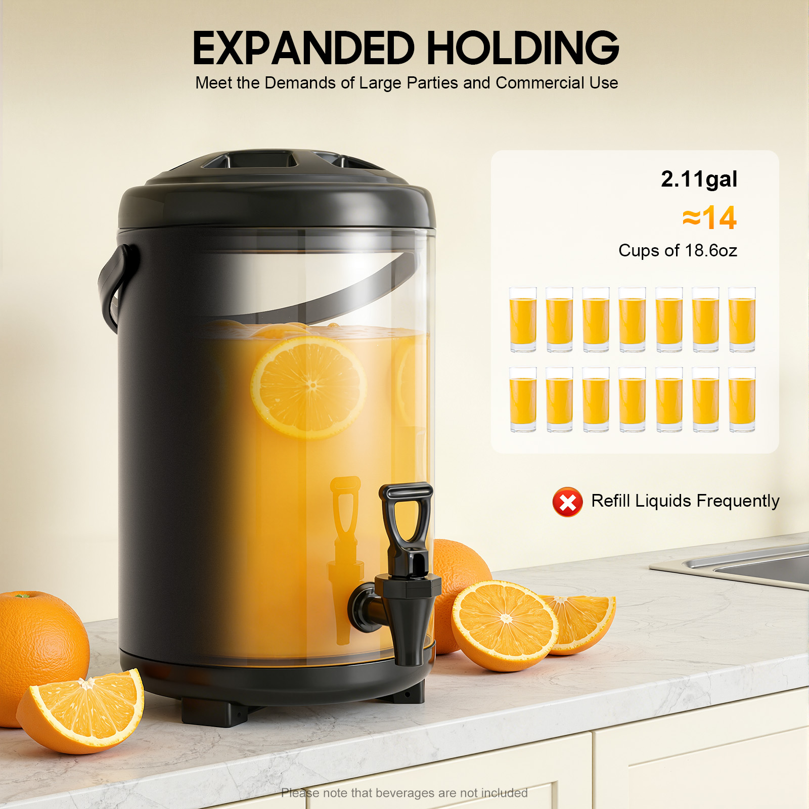Cold Drink Dispenser - 10L Thermofass ohne Temperaturanzeige, Isolierter Getränkespender