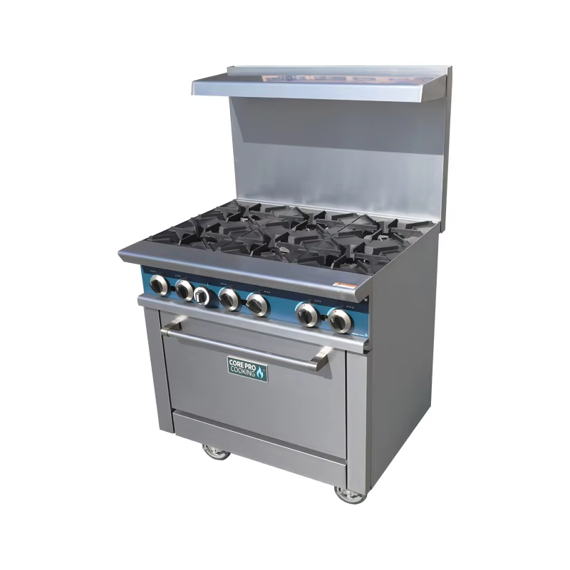 Commercial Kitchen Cooking - Kommerzielle Küchenausrüstung, freistehender 6-Brenner-Kochbereich aus Edelstahl