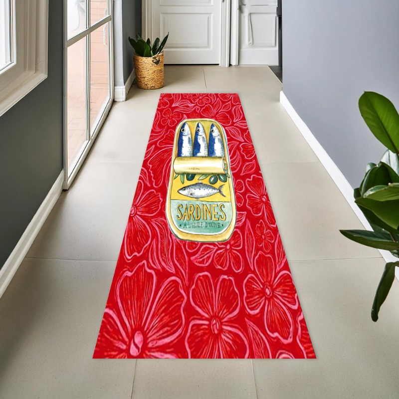 Commercial Kitchen Non Slip Flooring - Retro-Teppich mit Sardinenmotiv, rutschfeste Flanell-Fußmatte für